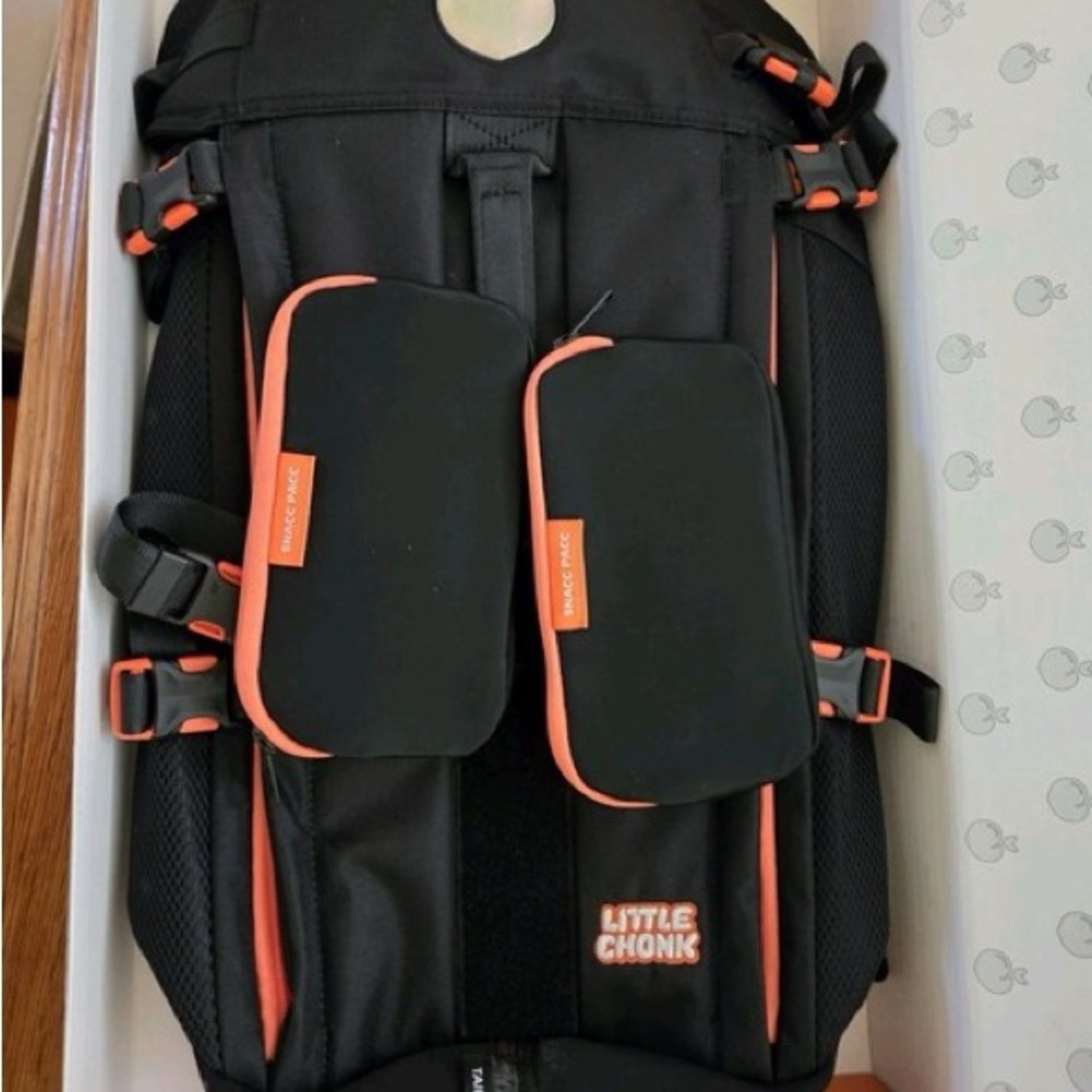 Little Chonk Black and sliver and Orange Backpack with 2 holders u put on